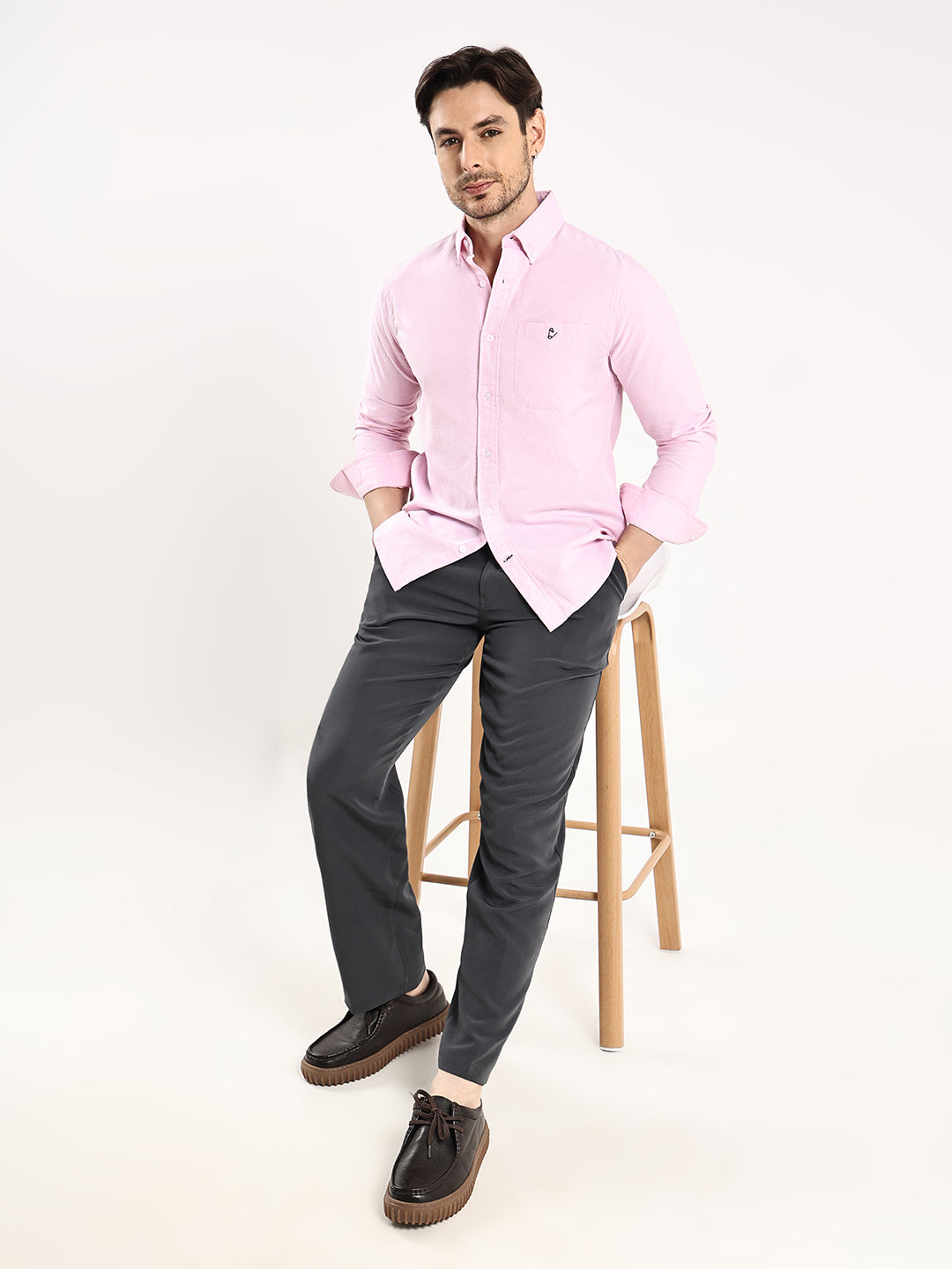 HangerLoop Premium Cotton Oxford Yarn Dyed Shirt – Regular Fit | Button-Down Collar - Pink