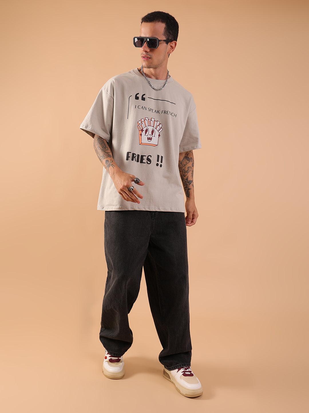 I Can Speak French – Fries!! | Oversized Grey T-Shirt | HangerLoop Unisex Streetwear Tee