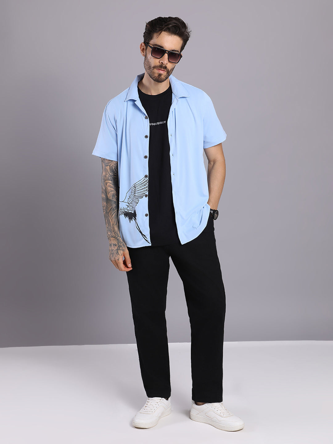 Opaque Printed Knitted Half Sleeve Shirt – Effortless Comfort & Style - Blue