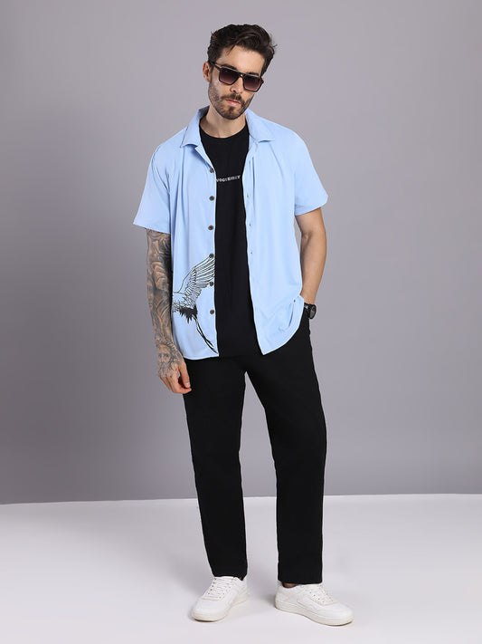 Opaque Printed Knitted Half Sleeve Shirt – Effortless Comfort & Style - Blue