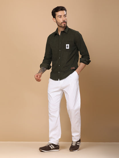 Men’s Corduroy Shirt – Regular Fit, Full Sleeve, Vintage 90’s Style - Olive