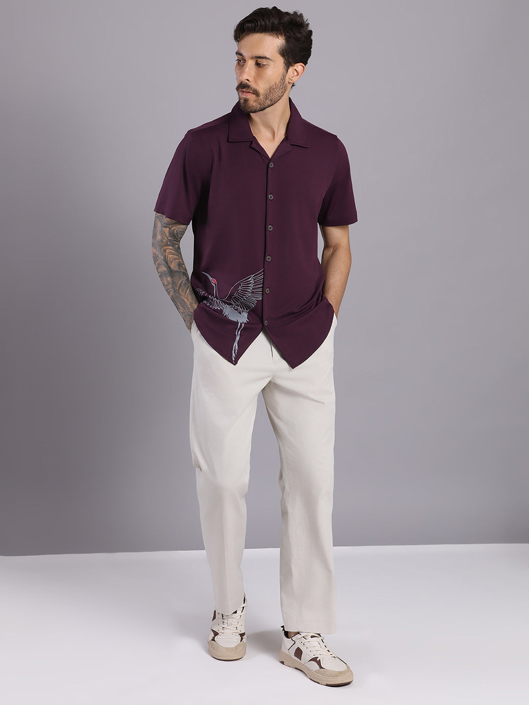 Opaque Printed Knitted Half Sleeve Shirt – Effortless Comfort & Style - Maroon