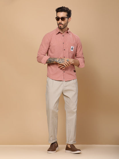 Men’s Corduroy Shirt – Regular Fit, Full Sleeve, Vintage 90’s Style - Peach