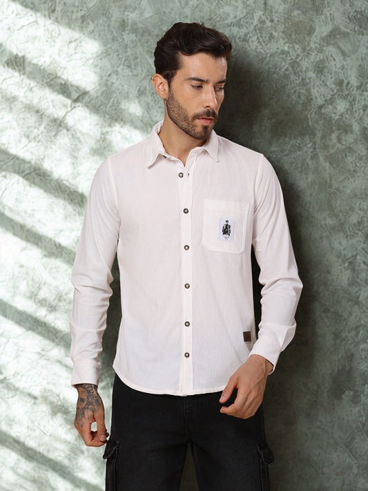 Men’s Corduroy Shirt – Regular Fit, Full Sleeve, Vintage 90’s Style - White