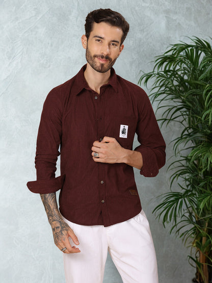 Men’s Corduroy Shirt – Regular Fit, Full Sleeve, Vintage 90’s Style - Wine