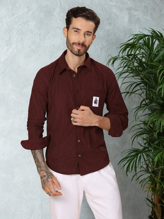 Men’s Corduroy Shirt – Regular Fit, Full Sleeve, Vintage 90’s Style - Wine