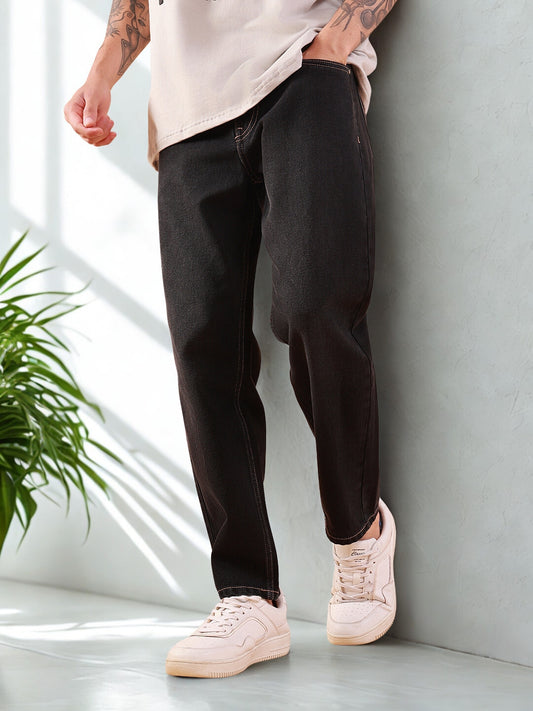 Men's Charcoal Black Tapered Fit Jeans