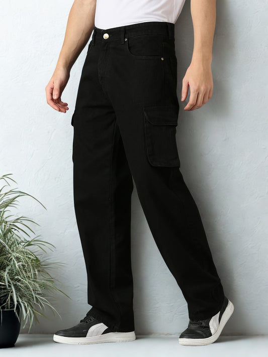 Men's Casual Street Multi-pocket Black Cargo Jeans