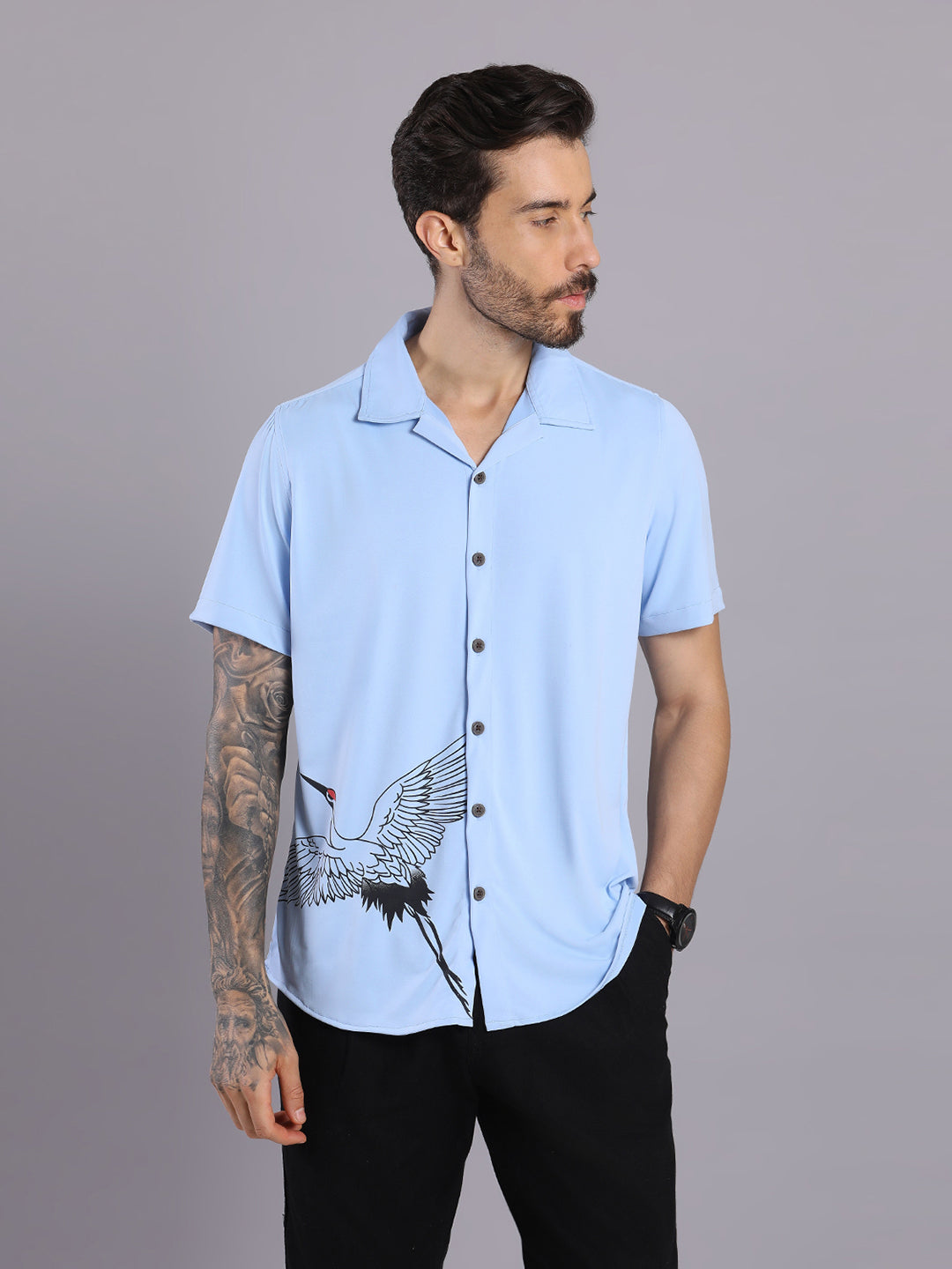 Opaque Printed Knitted Half Sleeve Shirt – Effortless Comfort & Style - Blue