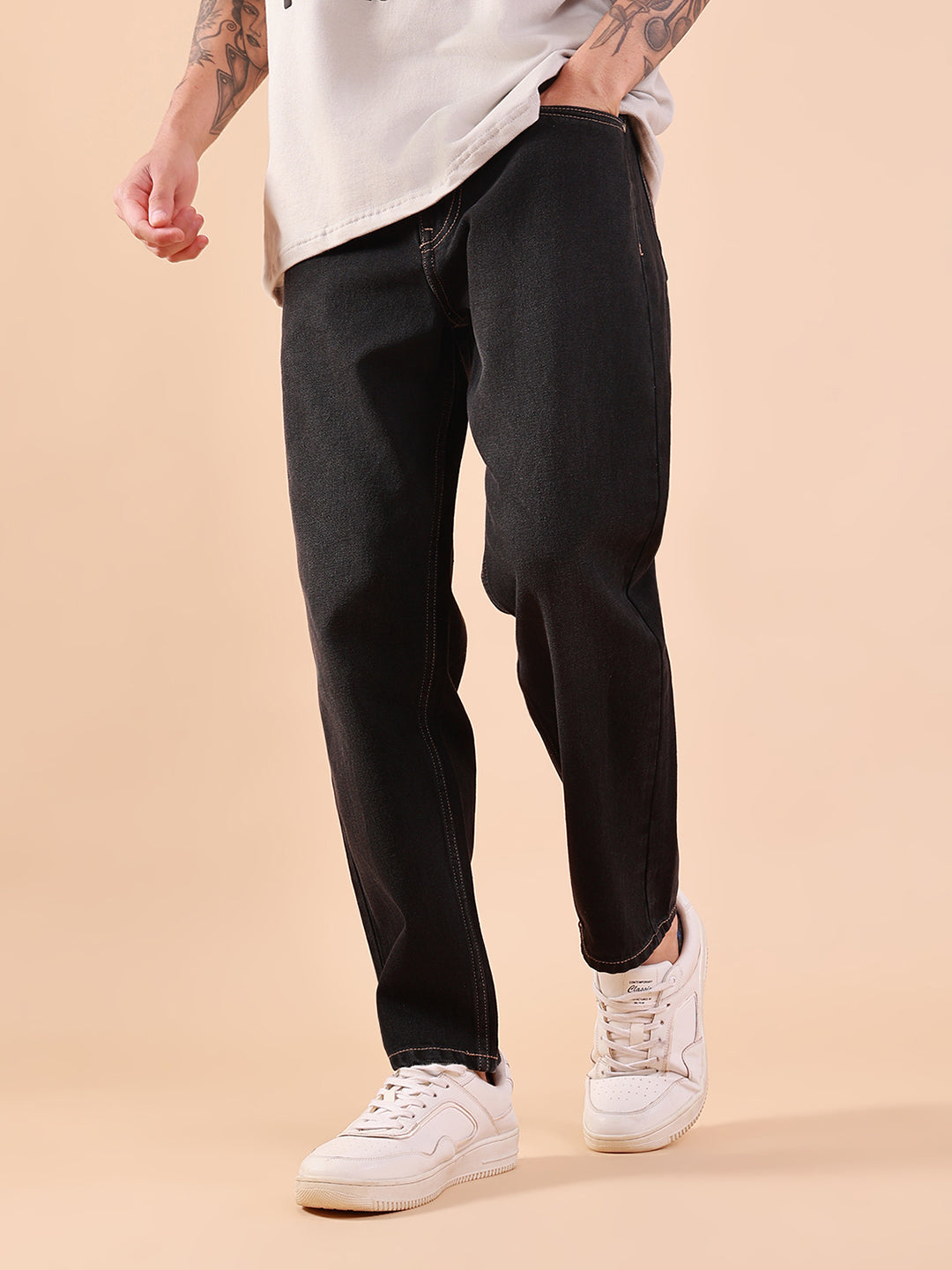 Men's Charcoal Black Tapered Fit Jeans