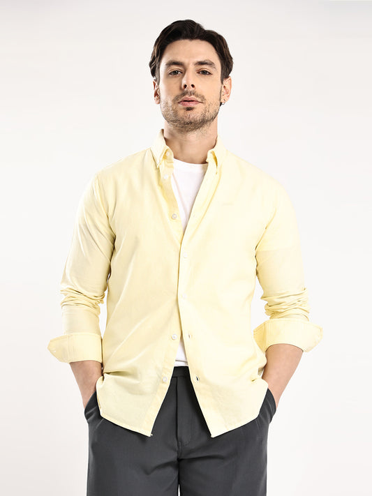 HangerLoop Men’s 100% Cotton Oxford Yarn Dyed Full Sleeve Shirt – Button Down Collar | Regular Fit - Yellow