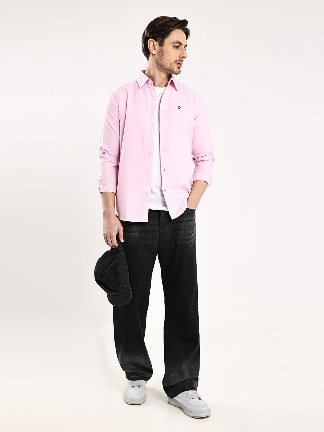 HangerLoop Men’s 100% Cotton Oxford Yarn Dyed Full Sleeve Regular Fit Shirt – Regular Collar - Pink