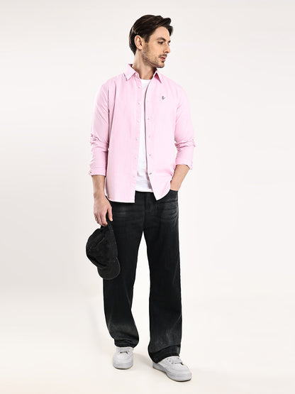 HangerLoop Men’s 100% Cotton Oxford Yarn Dyed Full Sleeve Regular Fit Shirt – Regular Collar - Pink