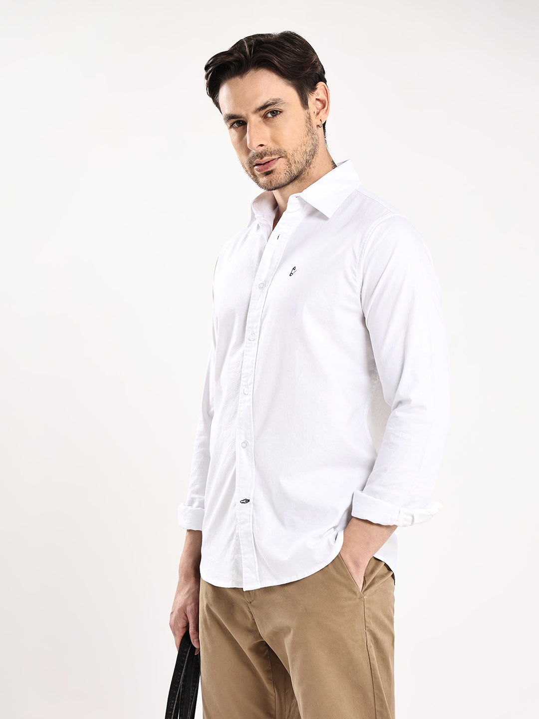 HangerLoop Men’s 100% Cotton Oxford Yarn Dyed Full Sleeve Regular Fit Shirt – Regular Collar - White