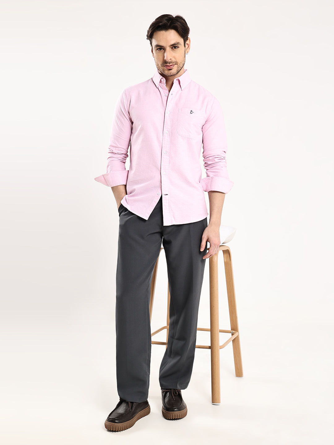 HangerLoop Premium Cotton Oxford Yarn Dyed Shirt – Regular Fit | Button-Down Collar - Pink