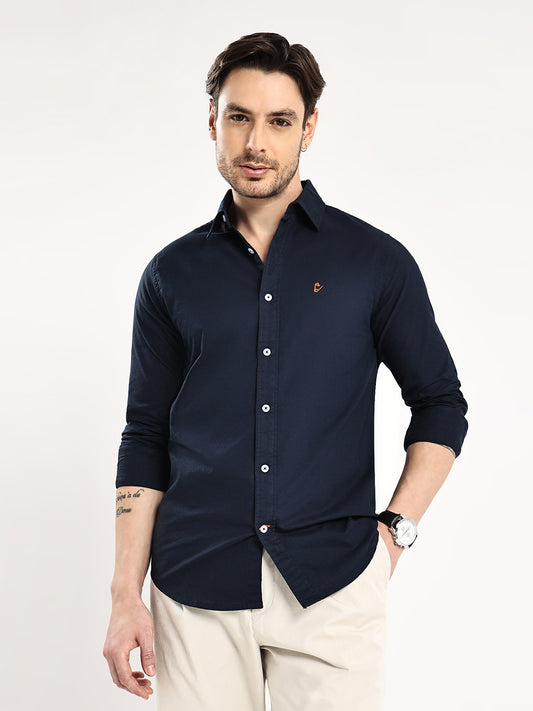 HangerLoop Men’s 100% Cotton Oxford Yarn Dyed Full Sleeve Regular Fit Shirt – Regular Collar - Navy