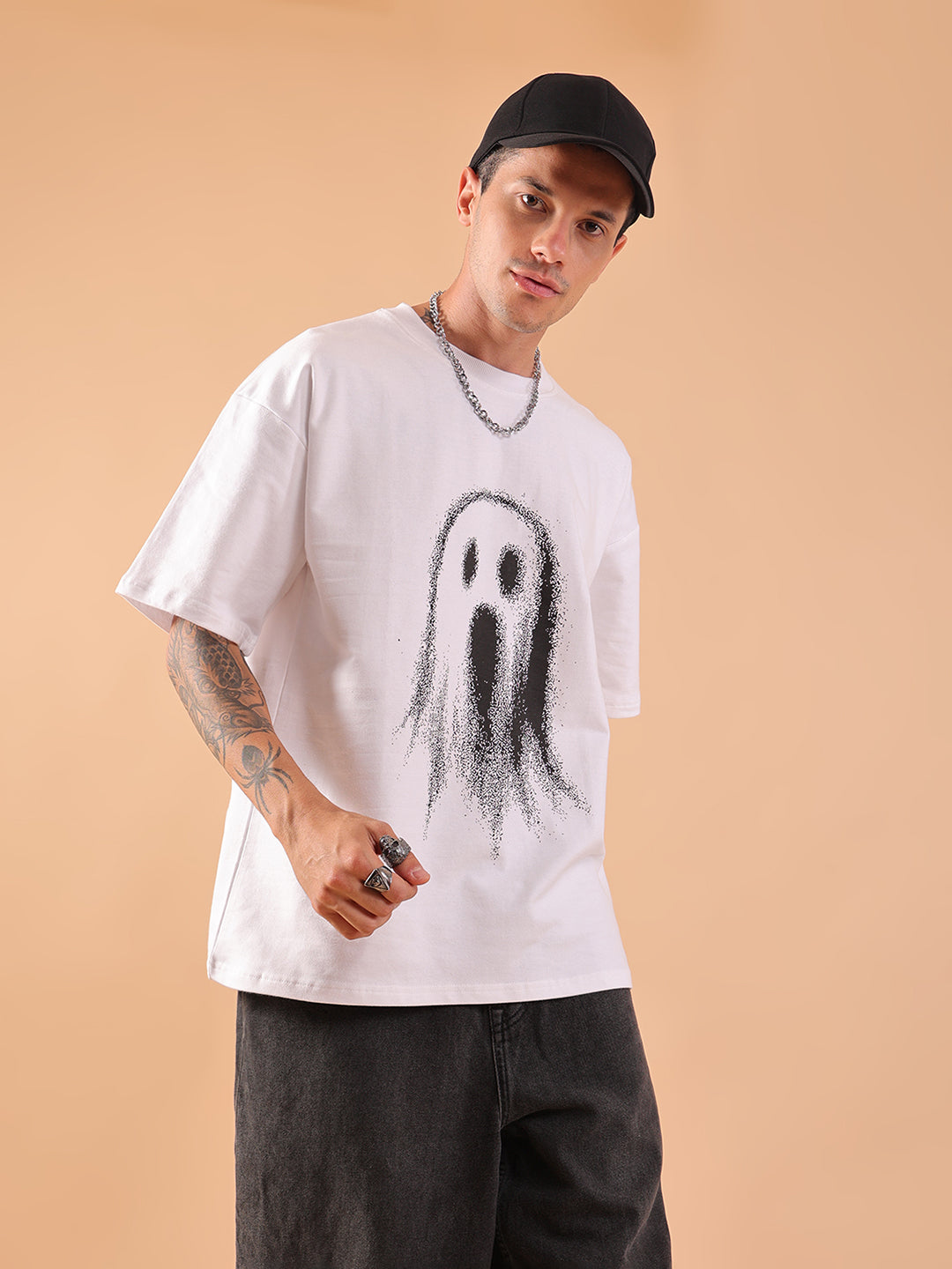 Ghost Don't Care Oversized T-Shirt – White | Streetwear Graphic Tee for Men & Women