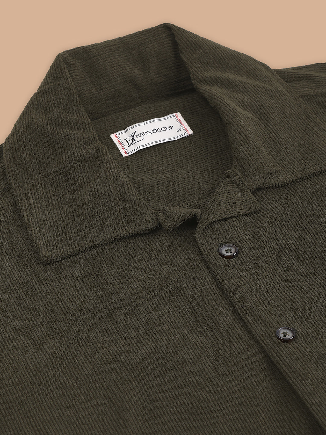 Relaxed Fit Half Sleeve Classic Corduroy Shirt - Olive