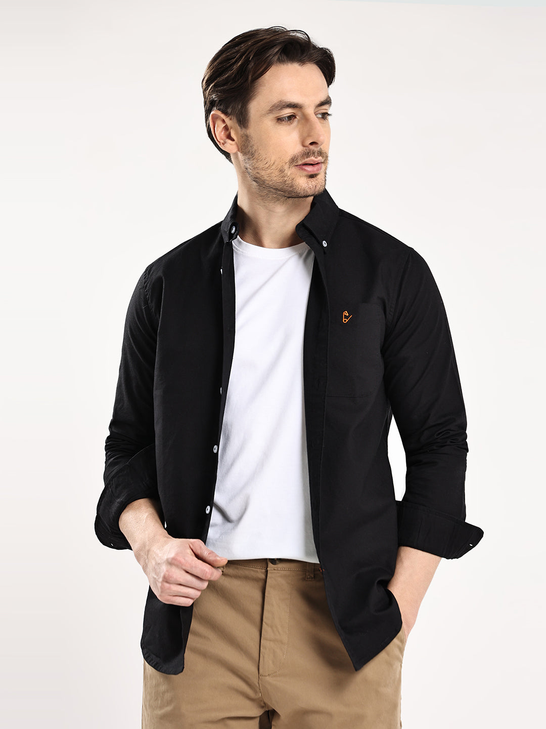 HangerLoop Premium Cotton Oxford Yarn Dyed Shirt – Regular Fit | Button-Down Collar - Black