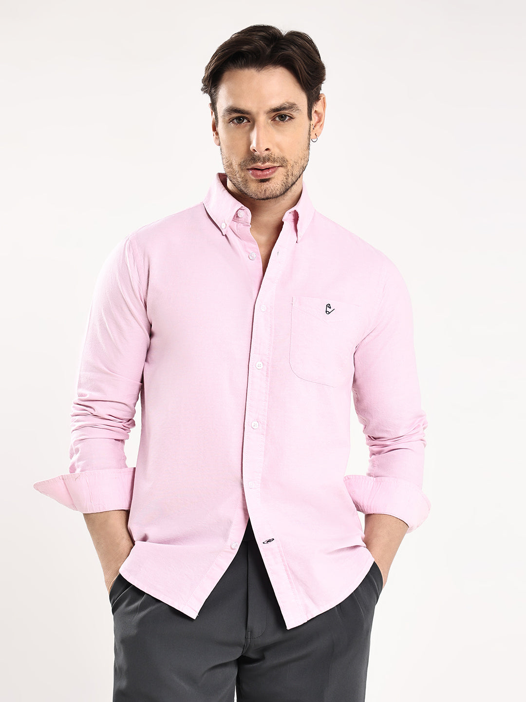 HangerLoop Premium Cotton Oxford Yarn Dyed Shirt – Regular Fit | Button-Down Collar - Pink