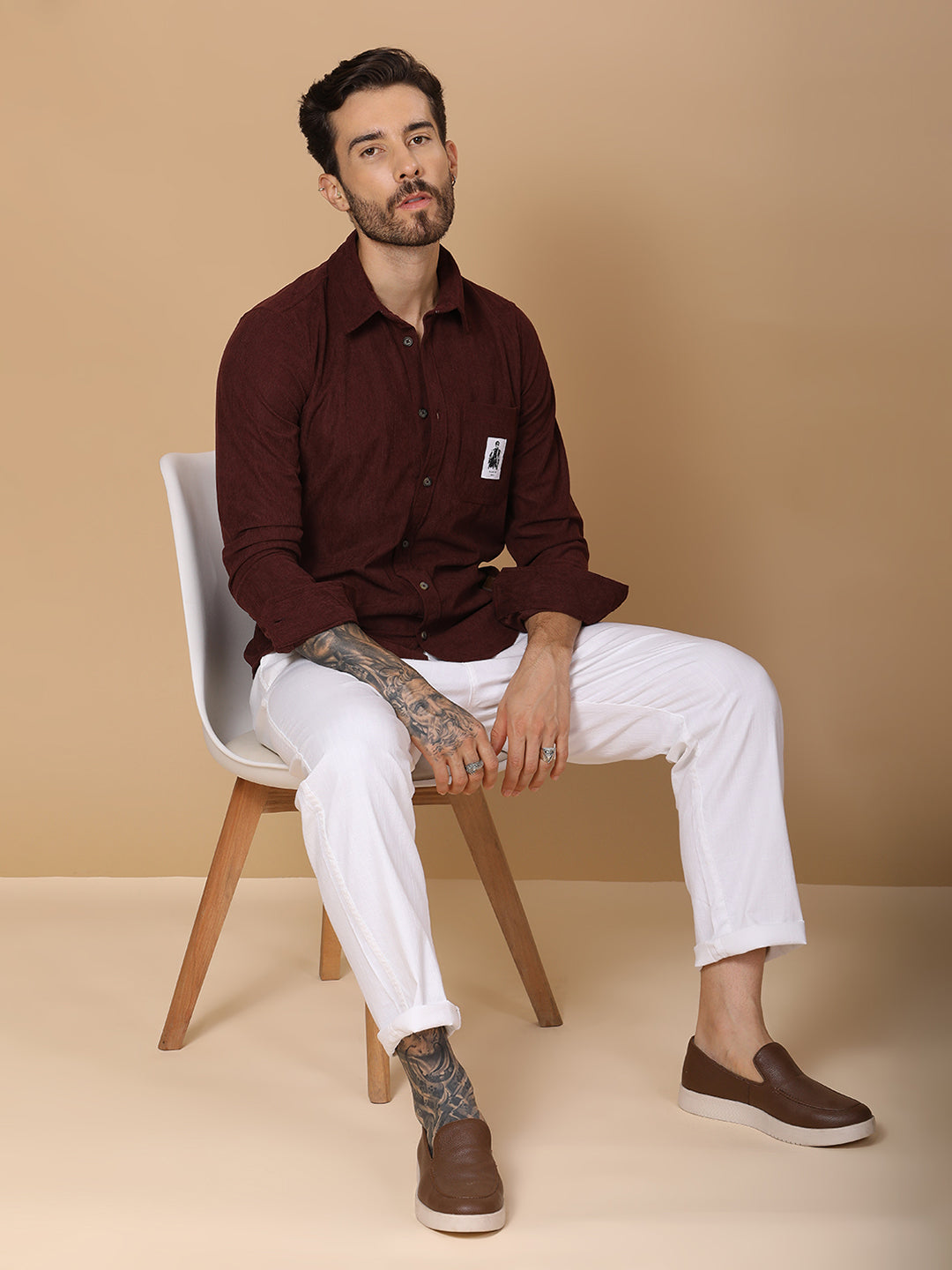 Men’s Corduroy Shirt – Regular Fit, Full Sleeve, Vintage 90’s Style - Wine
