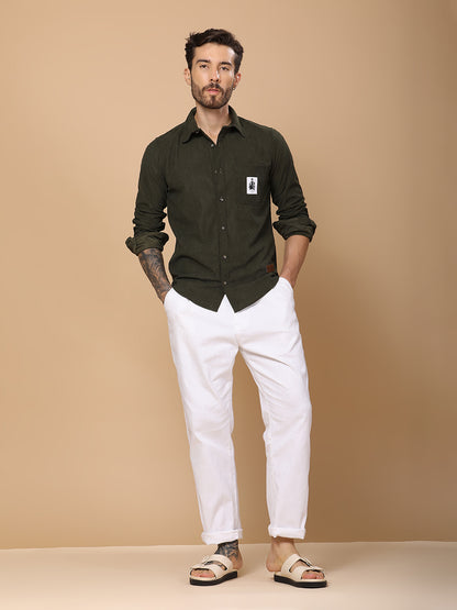 Men’s Corduroy Shirt – Regular Fit, Full Sleeve, Vintage 90’s Style - Olive