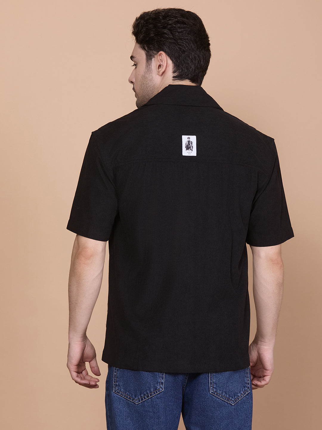 Relaxed Fit Half Sleeve Classic Corduroy Shirt - Black