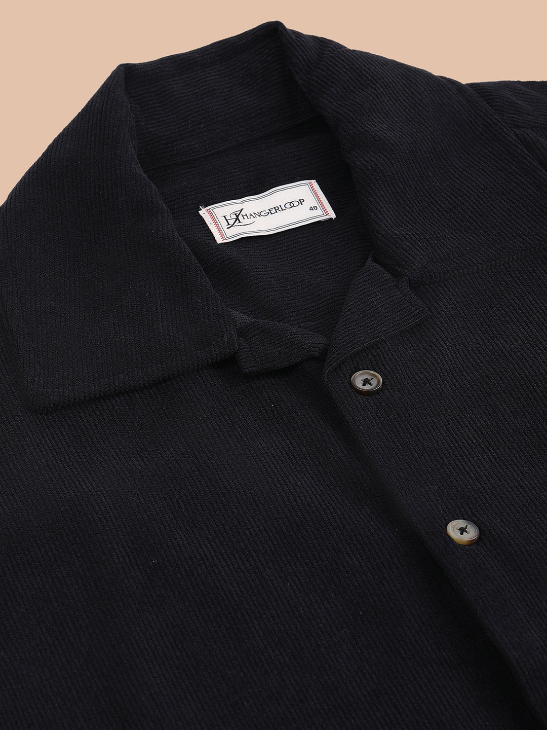 Relaxed Fit Half Sleeve Classic Corduroy Shirt - Black