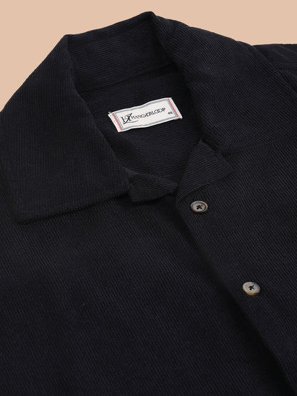 Relaxed Fit Half Sleeve Classic Corduroy Shirt - Black