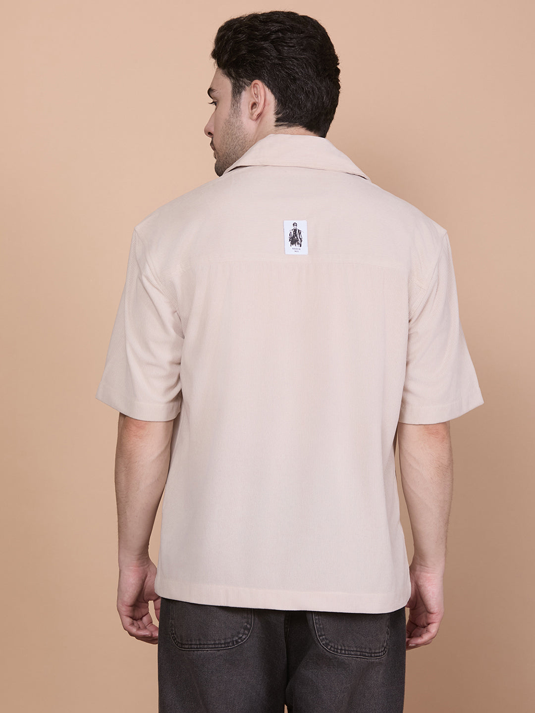 Relaxed Fit Half Sleeve Classic Corduroy Shirt - Beige