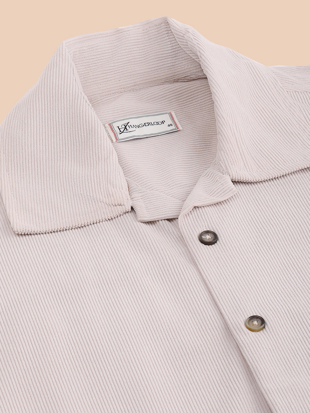 Relaxed Fit Half Sleeve Classic Corduroy Shirt - Beige