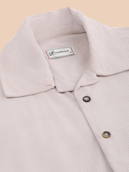 Relaxed Fit Half Sleeve Classic Corduroy Shirt - Beige