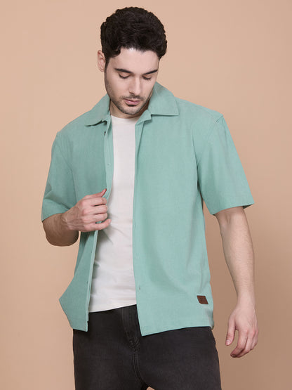 Relaxed Fit Half Sleeve Classic Corduroy Shirt - Green