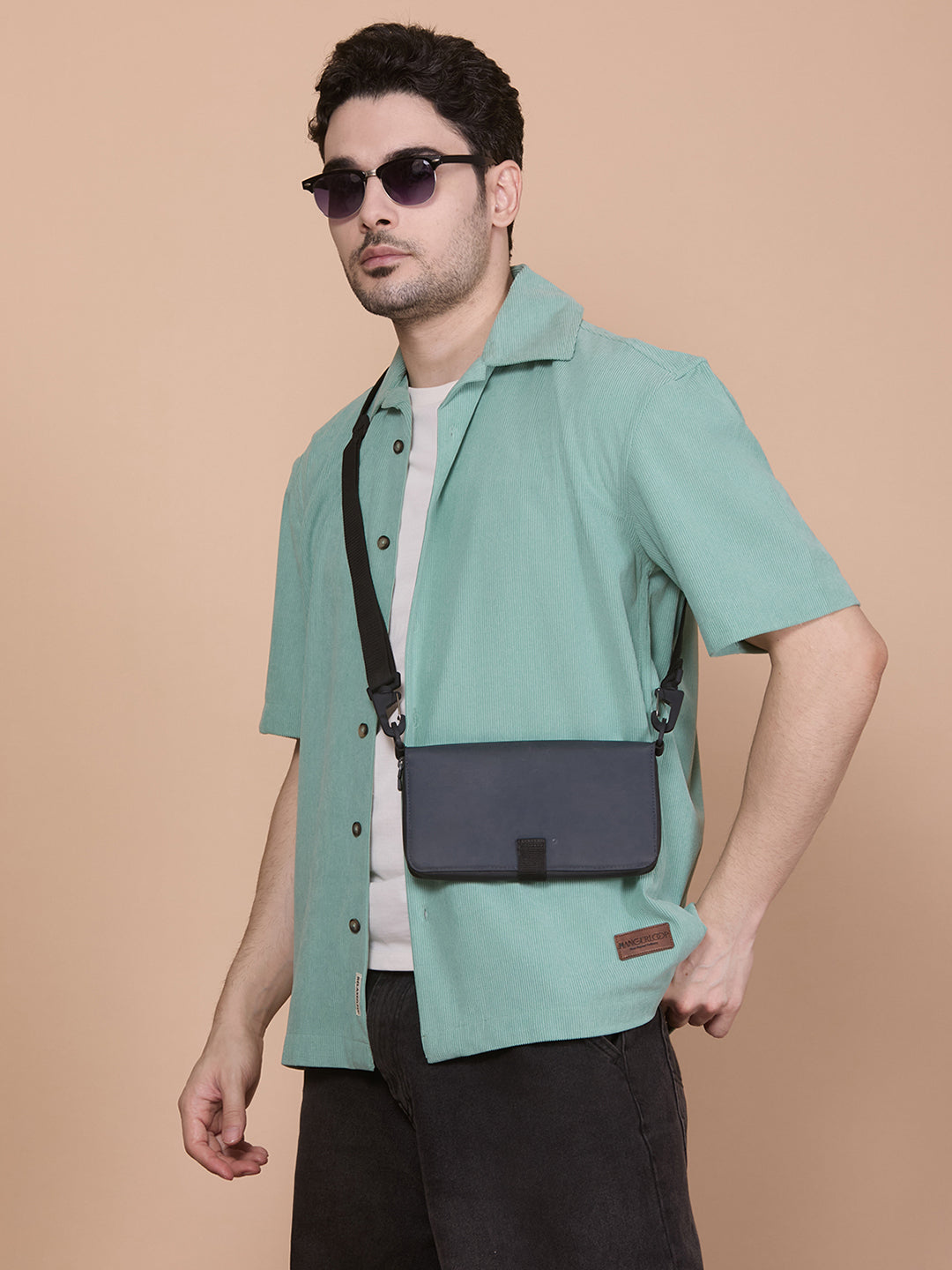 Relaxed Fit Half Sleeve Classic Corduroy Shirt - Green