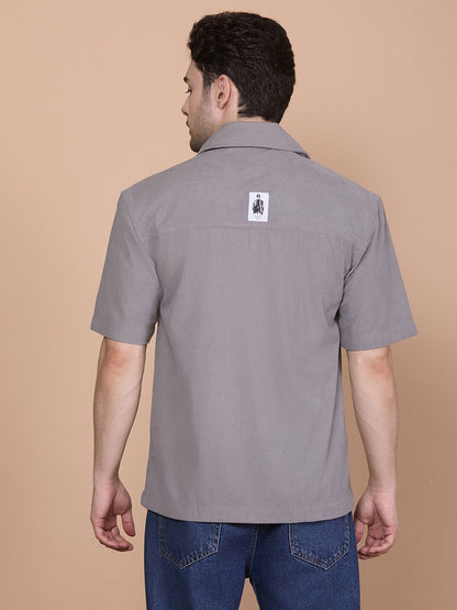 Relaxed Fit Half Sleeve Classic Corduroy Shirt - Light Grey