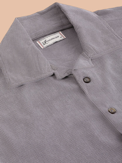 Relaxed Fit Half Sleeve Classic Corduroy Shirt - Light Grey