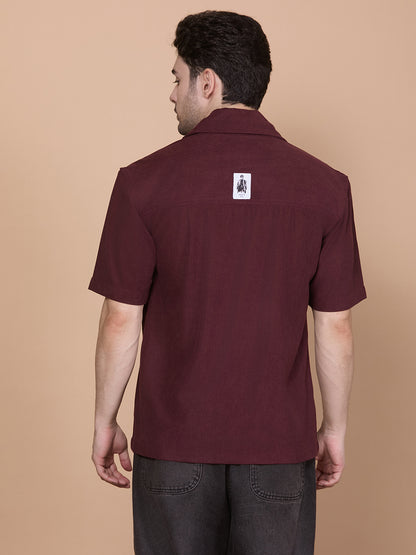 Relaxed Fit Half Sleeve Classic Corduroy Shirt - Wine