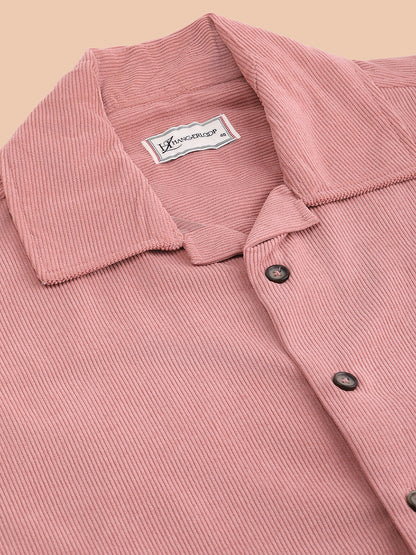 Relaxed Fit Half Sleeve Classic Corduroy Shirt - Peach