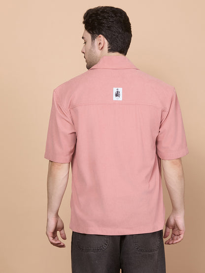 Relaxed Fit Half Sleeve Classic Corduroy Shirt - Peach