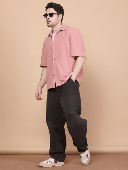 Relaxed Fit Half Sleeve Classic Corduroy Shirt - Peach