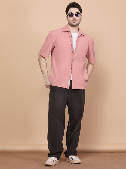 Relaxed Fit Half Sleeve Classic Corduroy Shirt - Peach