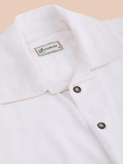 Relaxed Fit Half Sleeve Classic Corduroy Shirt - White
