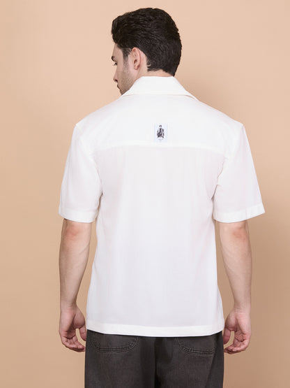 Relaxed Fit Half Sleeve Classic Corduroy Shirt - White